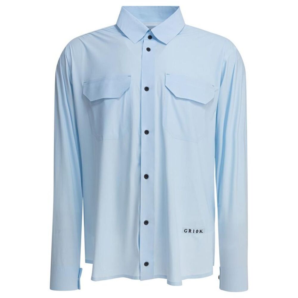 GR10K Long Sleeve Button-Up Shirt with Double Chest Pockets Men LIGHT BLUE